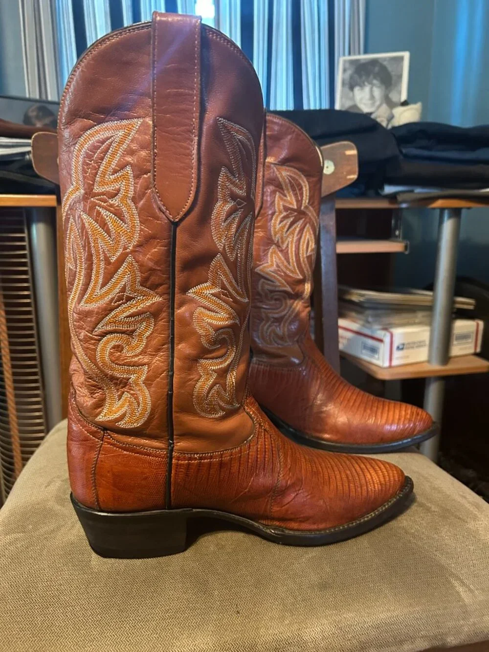 Cowtown Teju Lizard Cognac Cowboy Boots 8.5 D